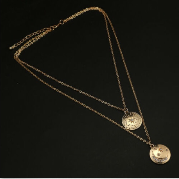 Sale! Moon and stars rhinestone layered necklace - Picture 3 of 6
